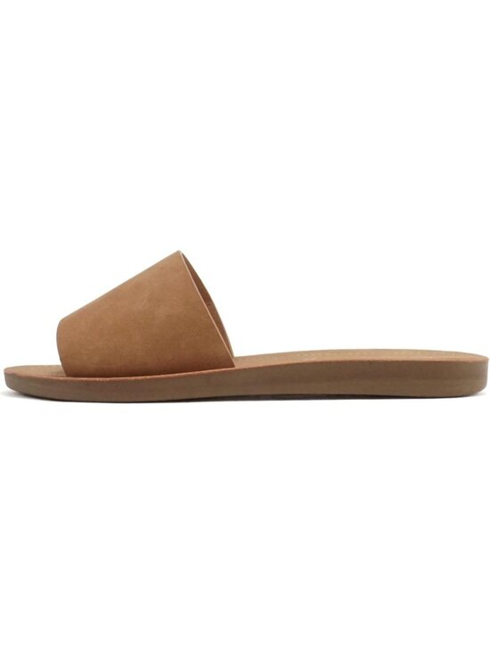 Shoes - Women's Tan Peep Toe Beach Basic Plain Solid Slip On Slides Casual Slipper Shoes